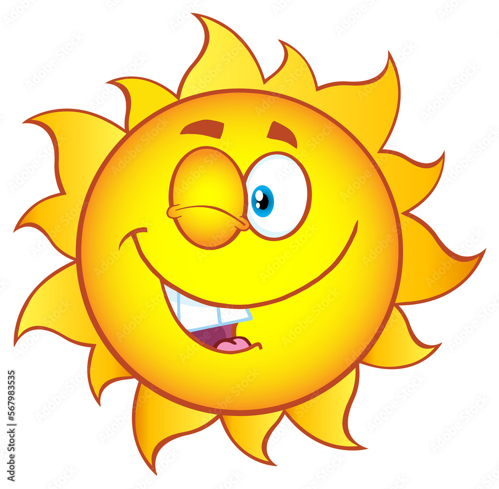 Winking Sun Cartoon Mascot Character With Gradient. Hand Drawn Illustration Isolated On Transparent Background Winking Sun Cartoon Mascot Character With Gradient. Hand Drawn Illustration Isolated On Transparent Background