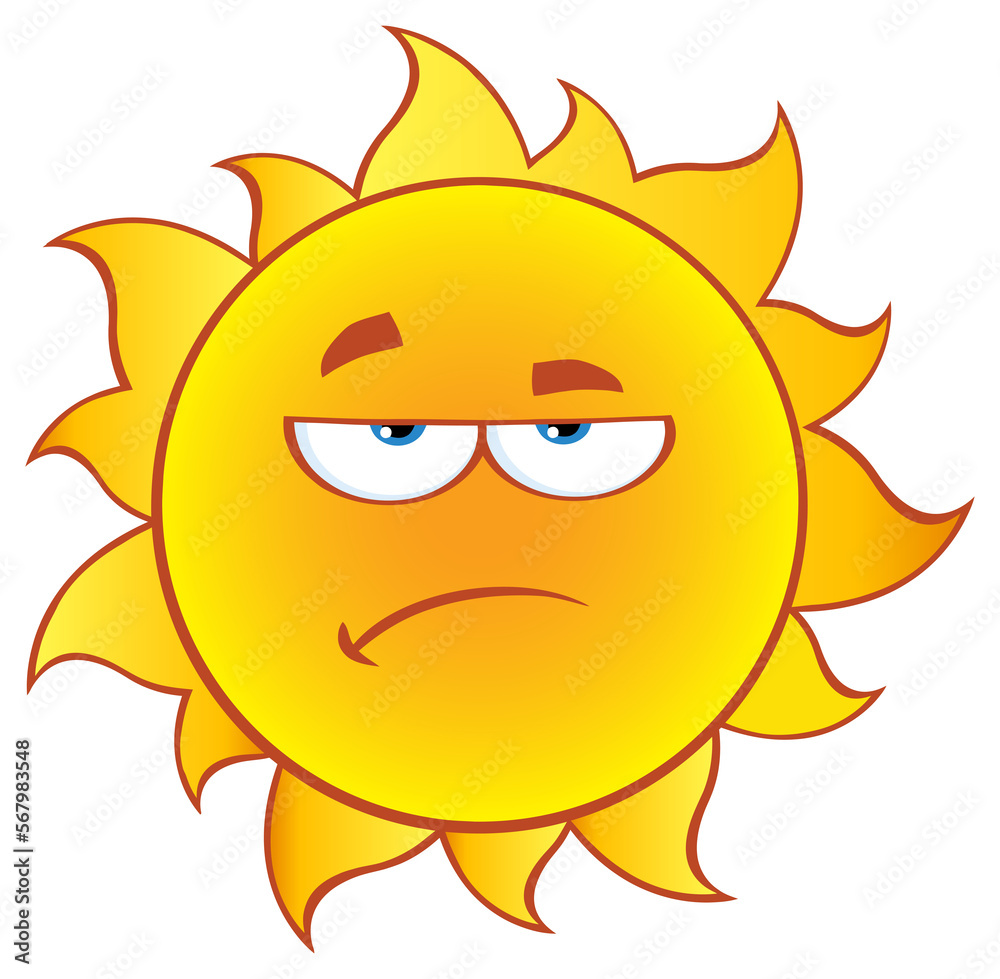 Grumpy Sun Cartoon Mascot Character With Gradient. Hand Drawn Illustration Isolated On Transparent Background