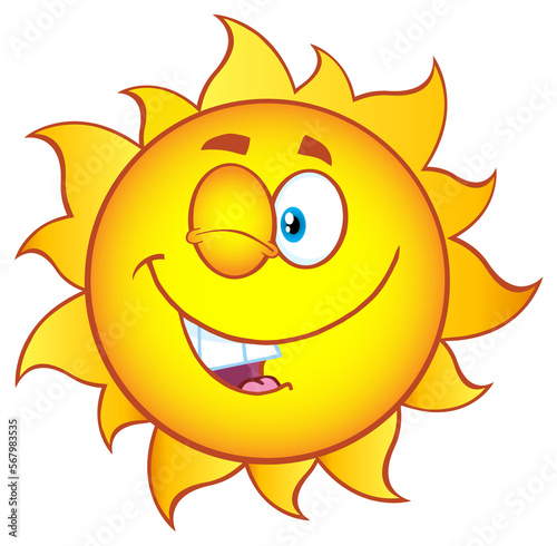 Winking Sun Cartoon Mascot Character With Gradient. Hand Drawn Illustration Isolated On Transparent Background
