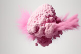 Pink powder blowing up in slow motion against a white background. a pink dust cloud in an abstract form. Generative AI