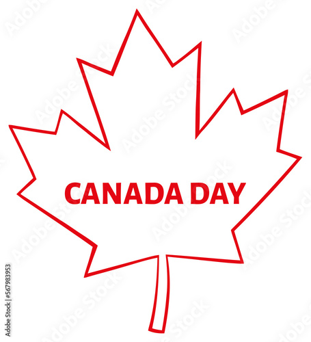 Outlined Canadian Maple Leaf Red Line Cartoon Drawing. Hand Drawn Illustration Isolated On Transparent Background