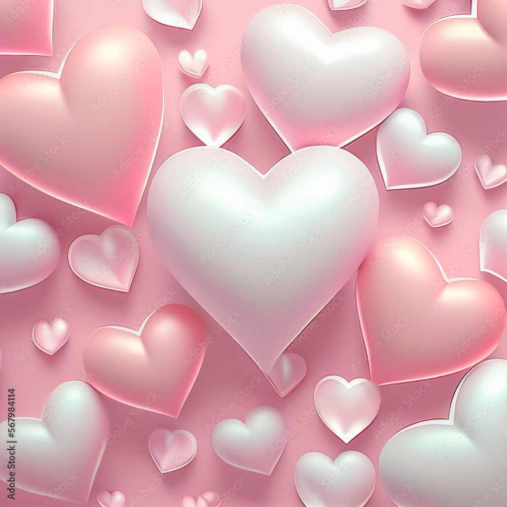 Love pastel pink white background with small hearts as a symbol of love and valentines day. Illustration, Generative AI. Love pastel pink white background with small hearts as a symbol of love and valentines day. Illustration, Generative AI.