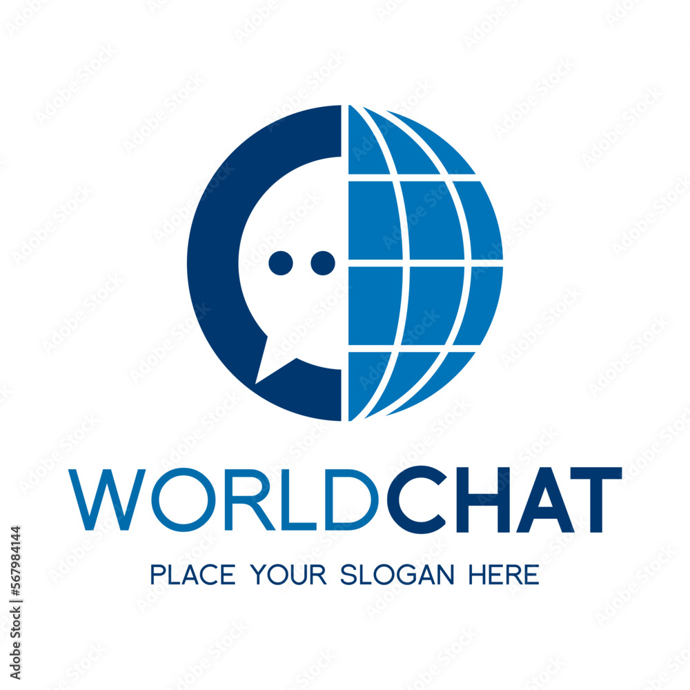 Obraz premium World chat vector logo template. This design use globe or earth and speech symbol.