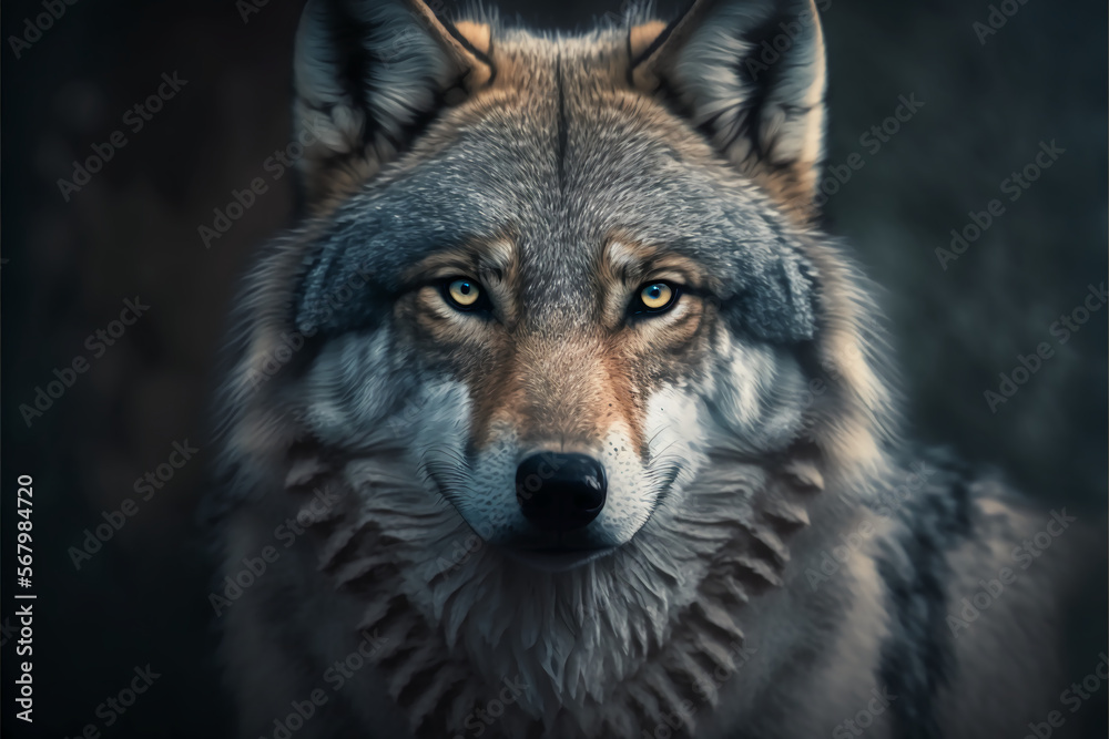 Wolf, species of carnivorous mammal. Canis lupus. Generative AI.