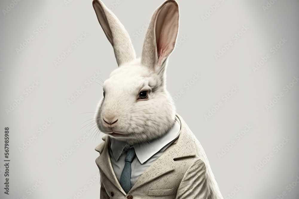 White bunny in a suit. Generative AI
