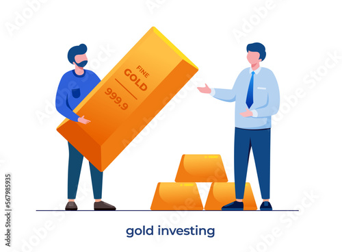 gold investment in the financial successful concept. businessman wealth manager Traders or investors who get rich from gold. illustration Vector