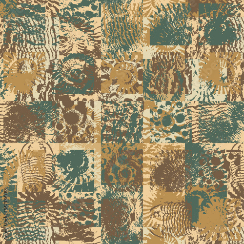 vector abstact seamless pattern background with sea stone texture with imprints of ancient ammonite shells. Suitable for wallpaper design, wrapping paper, fabric, ceramic tiles