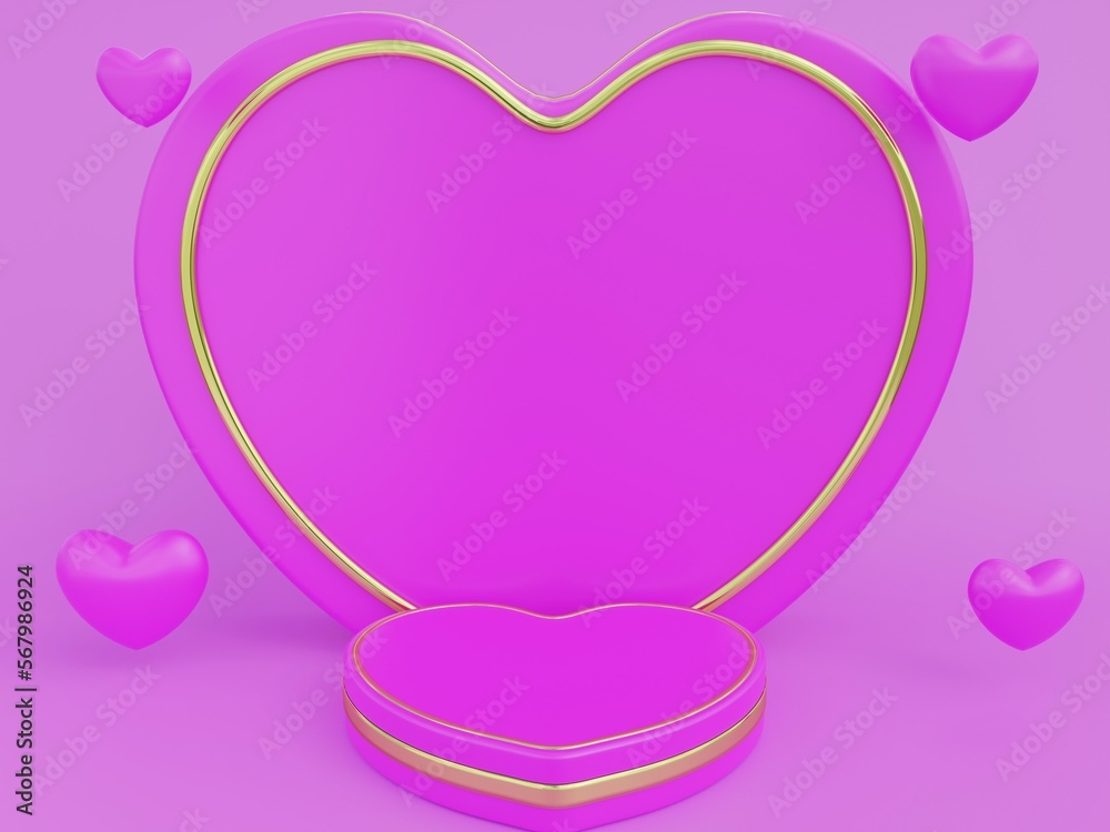 pink heart podium on pink background for valentine day gift show. pink heart podium on pink background for valentine day gift show.