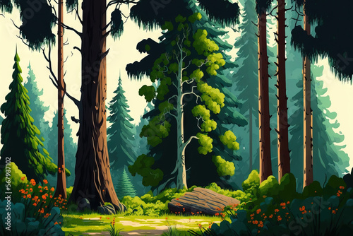 Lovely summertime forest with a variety of trees. Generative AI