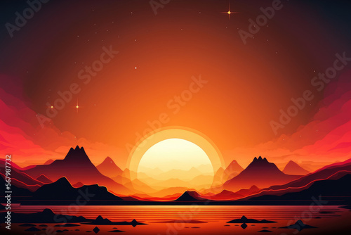 Beautiful sunrise background with lots of copy space. Generative AI