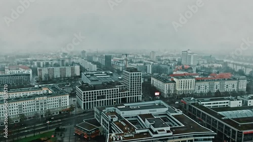 Wallpaper Mural Aerial view revealing Magdeburg city in winter shrouded in Fog, Saxony-Anhalt, Germany. Torontodigital.ca
