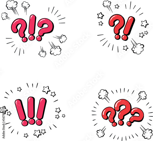 Exclamation stickers in comic style, red