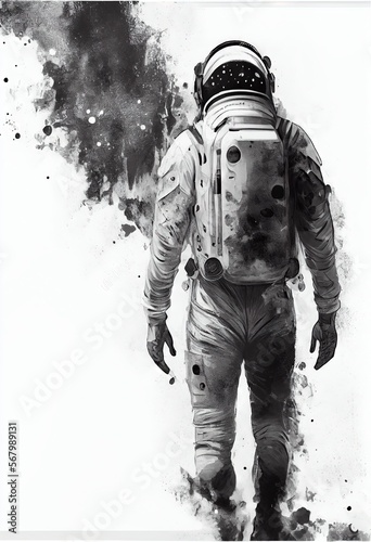 Impasto, Sci-fi, Full-length Whole body portrait, Anime character, Astronaut with a blurred face, AI generated art illustration. 