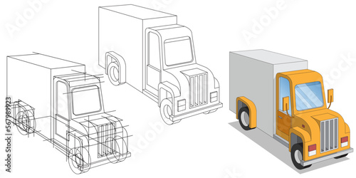 A set of funny trucks. Isolated on white background. Vector illustration.