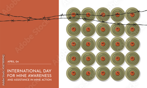 The International Day for Mine Awareness and Assistance in Mine Action banner concept. Consequences of war. Vector illustration