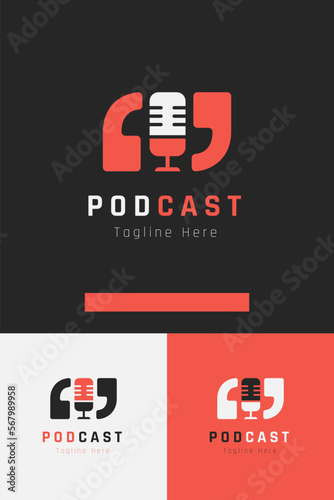 Set of podcast microphone logo vector design template with different color styles