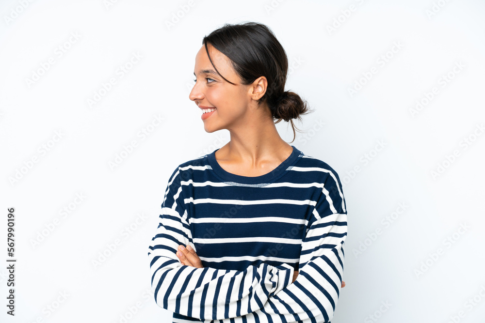 Young hispanic woman isolated on white background looking side Young hispanic woman isolated on white background looking side