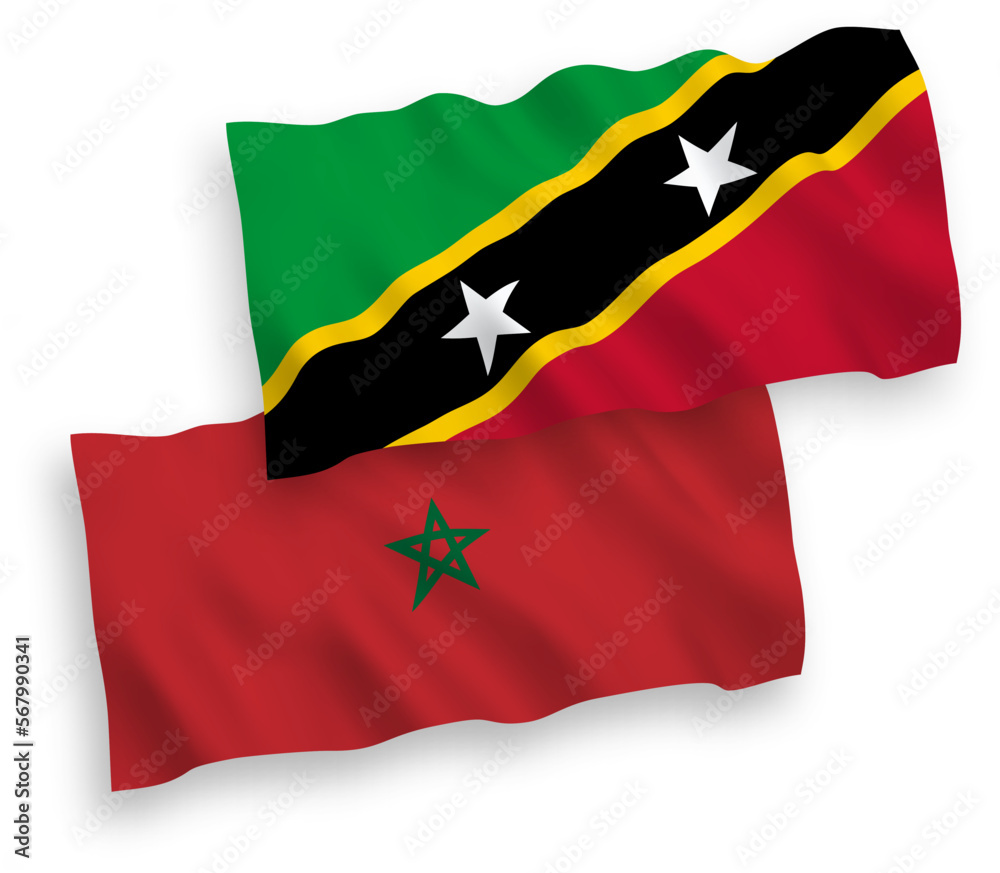 Flags of Federation of Saint Christopher and Nevis and Morocco on a white background Flags of Federation of Saint Christopher and Nevis and Morocco on a white background