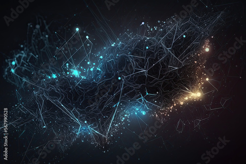 Abstract digital dark background with cybernetic particle. Generative AI