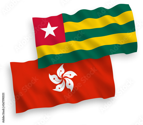 Flags of Togolese Republic and Hong Kong on a white background