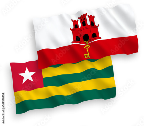 Flags of Togolese Republic and Gibraltar on a white background