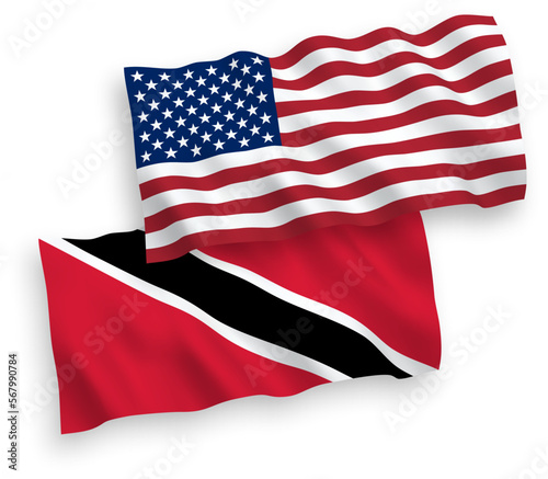 Flags of Republic of Trinidad and Tobago and America on a white background
