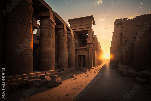 Sunset at the temples of edfu in Egypt. Ai generated art photo
