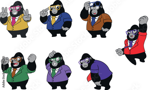 Set of Cute Gorilla Character Emotions