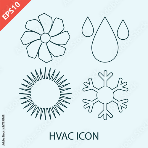 Hand drawn HVAC heating, ventilating, and air conditioning vector icon. Heating and cooling technology design flat illustration