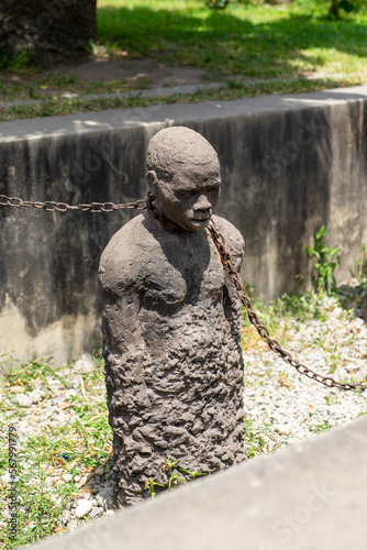 Sculpture of slaves dedicated to victims of slavery in Stone Town of Zanzibar