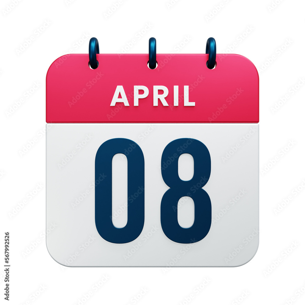 April Realistic Calendar Icon 3D Rendered Date April 08 April Realistic Calendar Icon 3D Rendered Date April 08