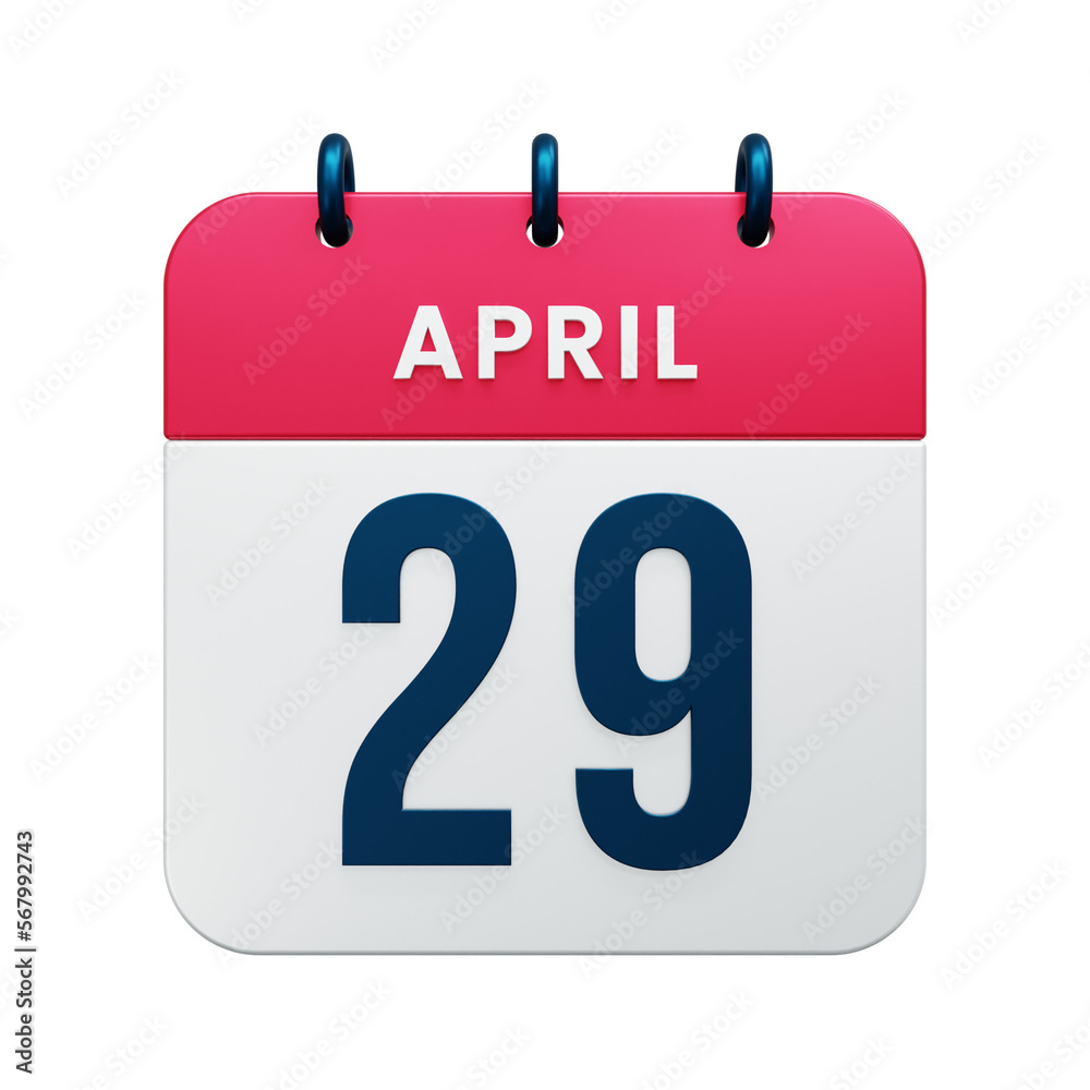 Fototapeta premium April Realistic Calendar Icon 3D Rendered Date April 29