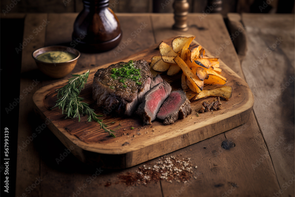 Beef rib eye steak tasty and delicious. Juicy flavor meat. Ai generated Beef rib eye steak tasty and delicious. Juicy flavor meat. Ai generated