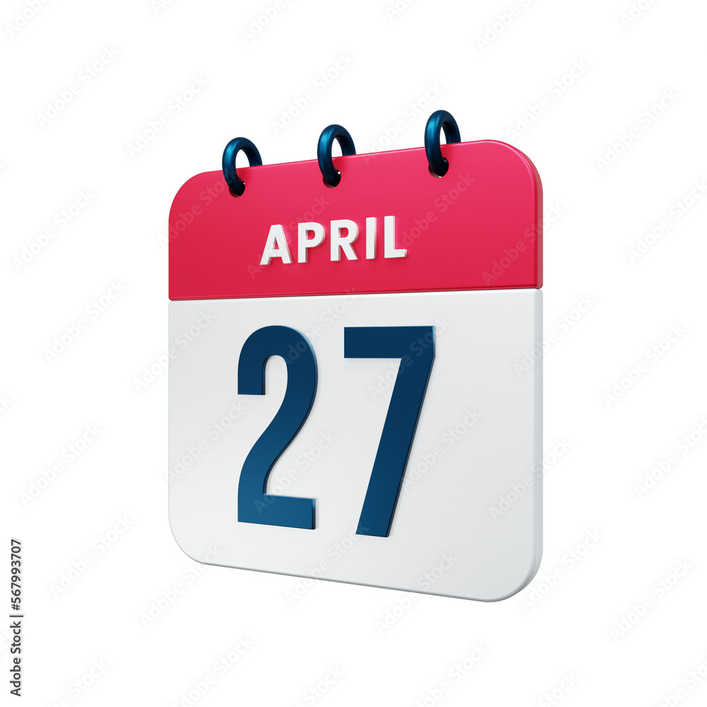 April Realistic Calendar Icon 3D Rendered Date April 27 April Realistic Calendar Icon 3D Rendered Date April 27