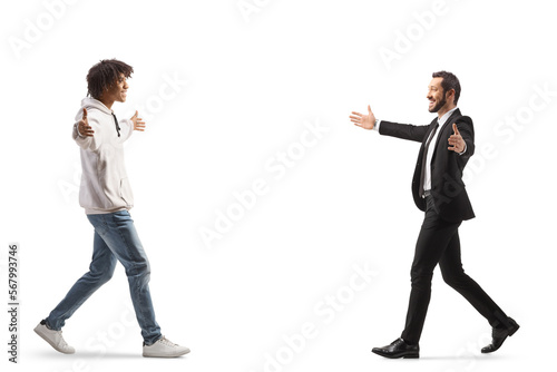 African american young man meeting a businessman