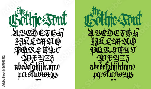 Gothic. Vector. Uppercase and lowercase black letters on a white background. Beautiful and stylish calligraphy. Elegant European typeface for tattoo and design. Medieval Germanic modern style.