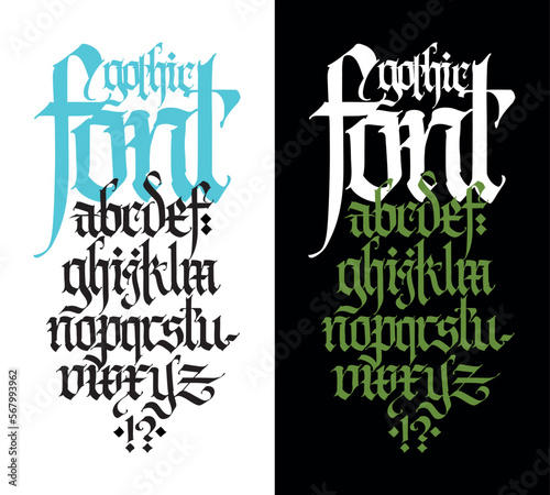 Gothic. Vector. Lowercase letters on a white background. Beautiful and stylish calligraphy. Elegant European typeface for tattoo and design. Medieval Germanic modern style.