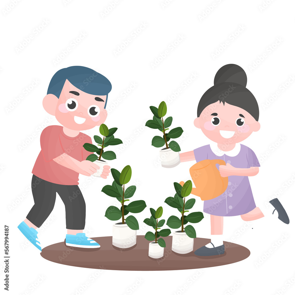 volunteers, girl and boy kid planting tree volunteers, girl and boy kid planting tree