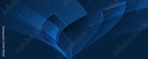 Abstract dark blue geometric background. Overlay squares qith lines anad dots. Modern template design for covers, brochures, web and banners.