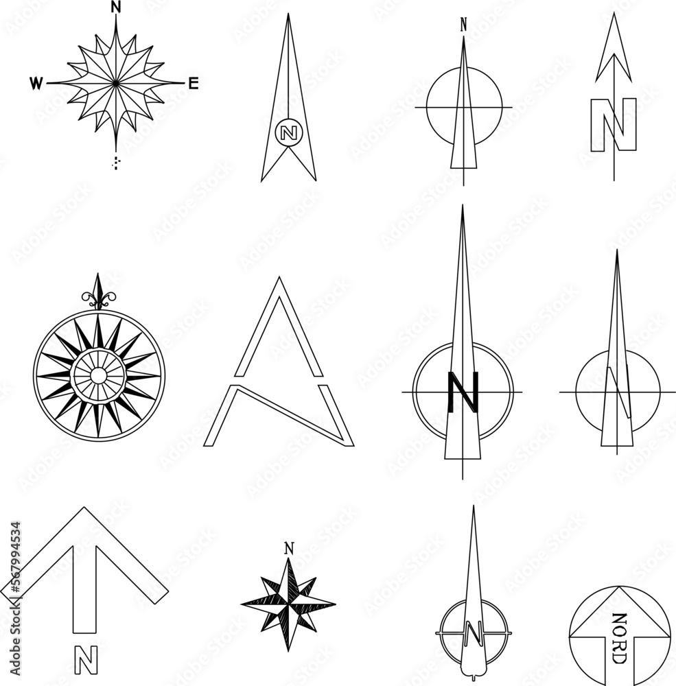 Vector illustration sketch of compass symbol logo