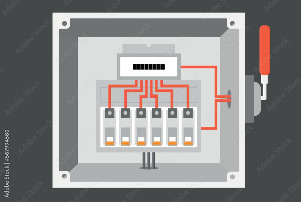 an electrical cabinet with switch, transformer, toggle switch, vector illustration an electrical cabinet with switch, transformer, toggle switch, vector illustration