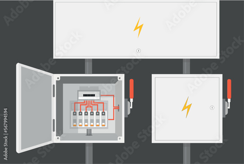 an electrical cabinet with switch, transformer, toggle switch, vector illustration