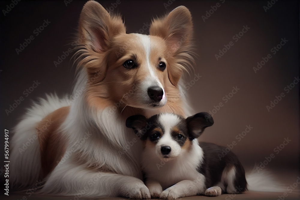 Mother dog and her puppy, Generative AI