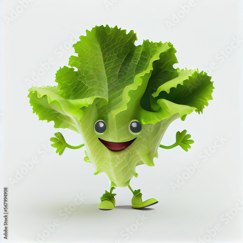 Green lettuce as a cartoon character, Generative AI