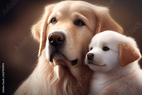 Mother dog and her puppy, Generative AI