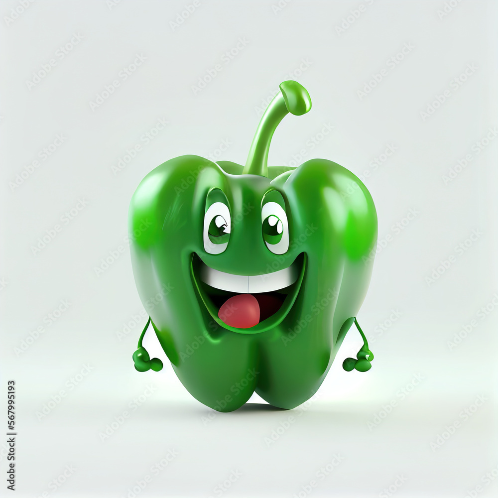 Green pepper as a cartoon character, Generative AI Green pepper as a cartoon character, Generative AI