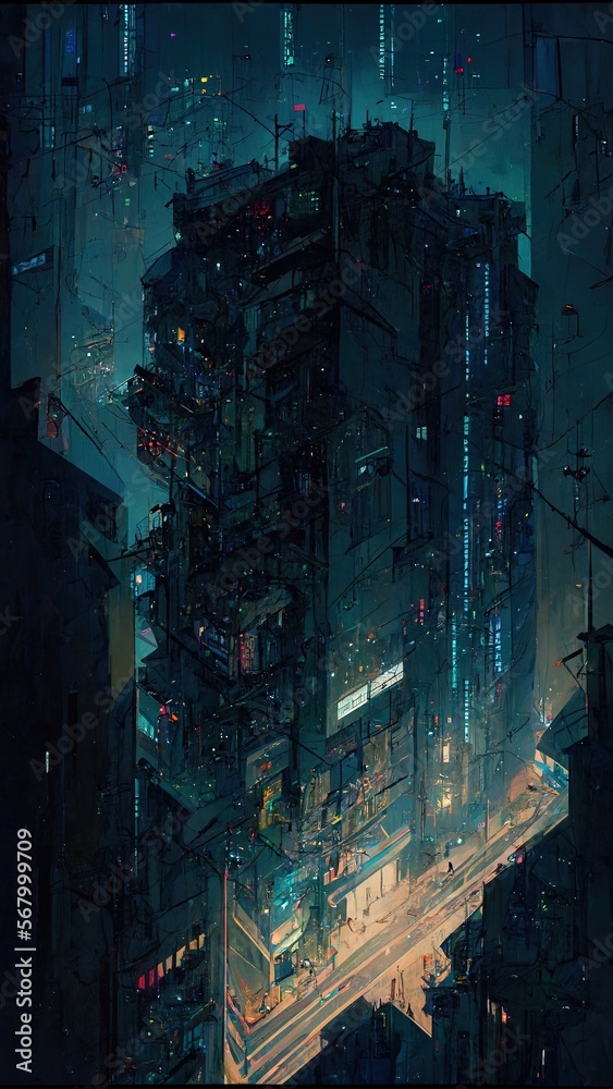 Futuristic anime cyberpunk cityscape. Sci-fi wallpaper. Retro future Ai Generative art.
