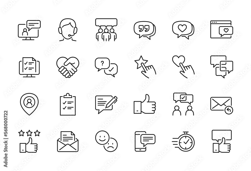 Testimonial, User Feedback and Customer Support related icon set - Editable stroke, Pixel perfect at 64x64 - obrazy, fototapety, plakaty 