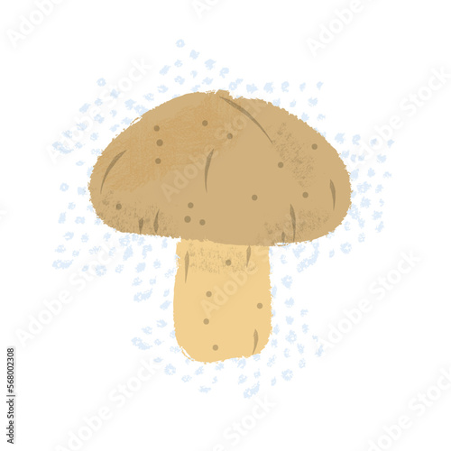 Button brown mushroom hand-drawn illustration with textures. Healthy organic food concept. Elements on different layers for ease of use. Full vector. Transparent background.
