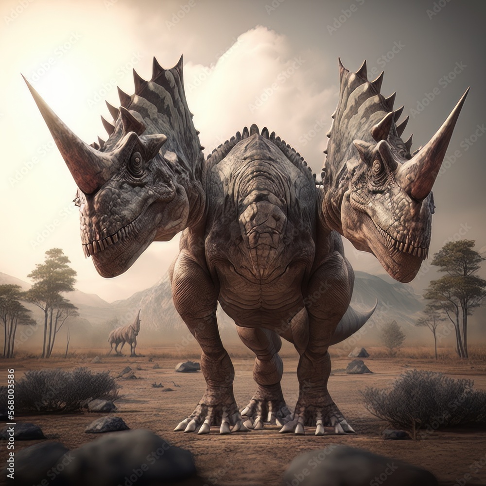 Fototapeta premium Tyrannosaurus Dinosaur With Two Faces - Generative AI Technology